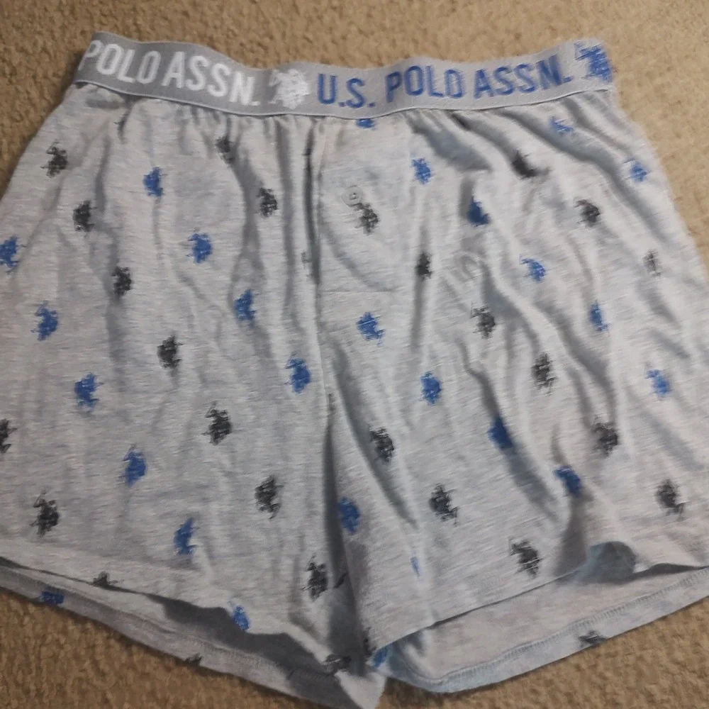 US Polo Assn Knit Boxers Mens Small Gray Excellent Logo Print Elastic Waistband